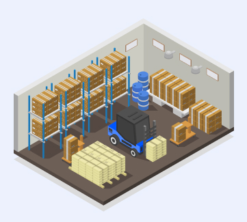 A modern warehouse with smart devices, automated systems, and workers managing inventory using tablets—highlighting the role of technology in warehouse operations.