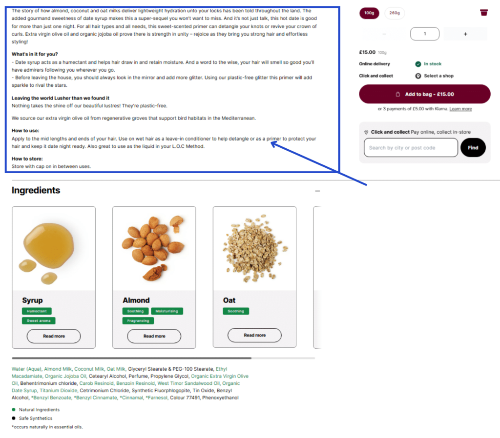 Product Detail Page - sample description