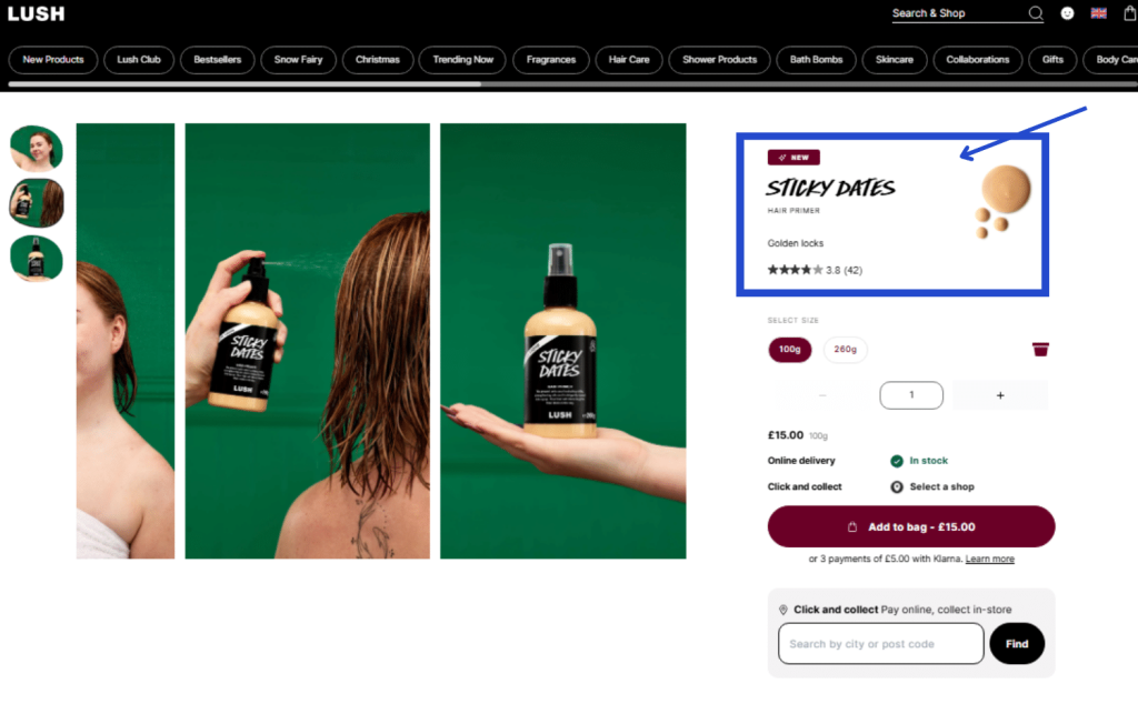 Lush - example of a successful product detail page