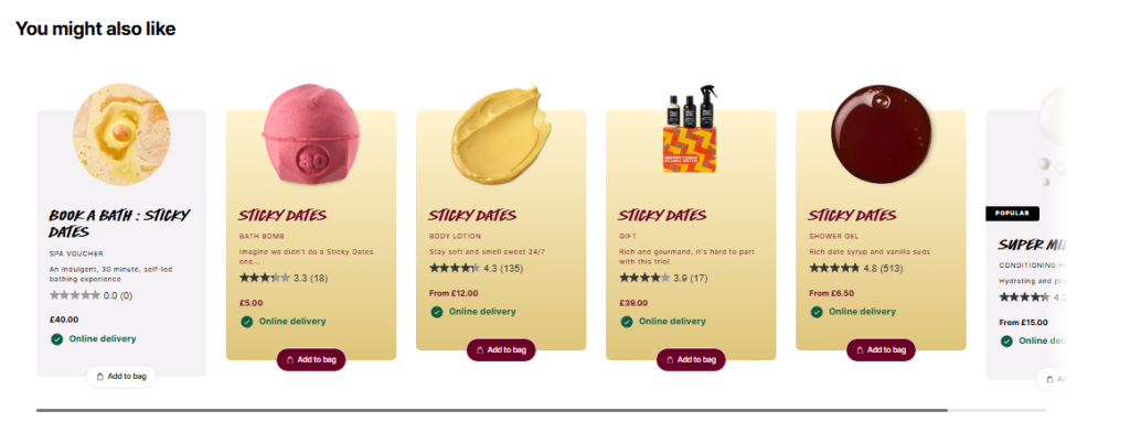 Lush cross-selling and upselling example