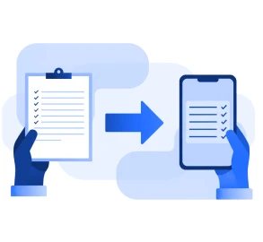 Paperless picking illustration showing a paper picking list moving to a mobile device.