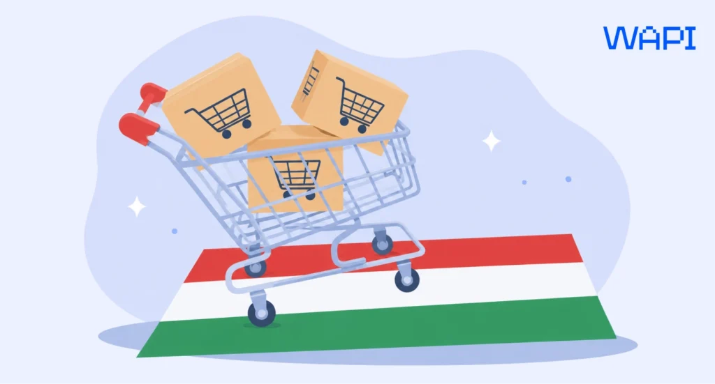 Shopping cart with ecommerce parcels rolling across the Italian flag