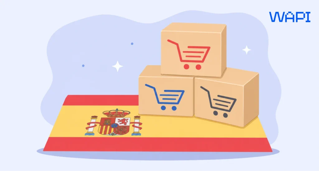 Ecommerce parcels on the Spanish flag representing local fulfillment in Spain