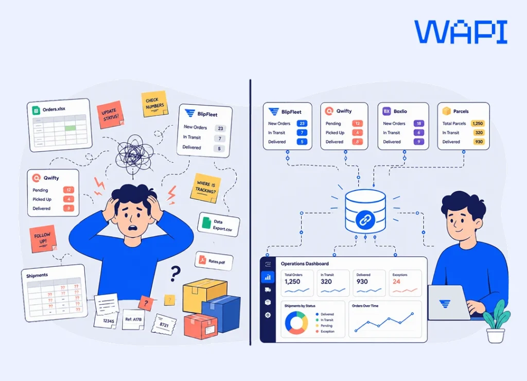 Disconnected spreadsheets compared with a connected logistics database dashboard