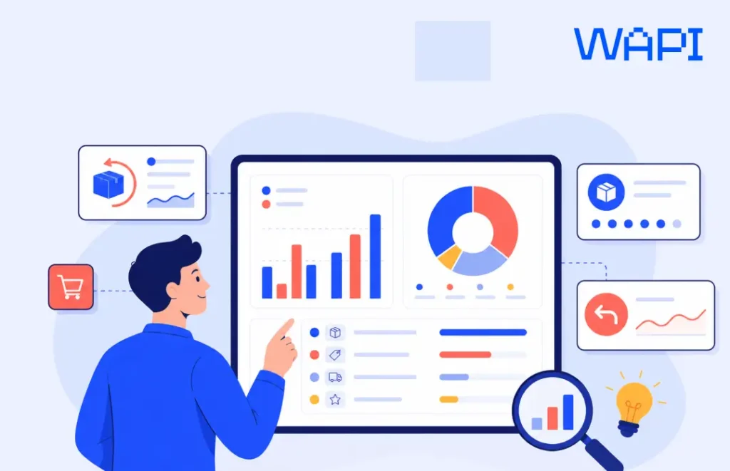A returns analytics dashboard showing return-rate trends, return reasons, category performance, and product-level data.