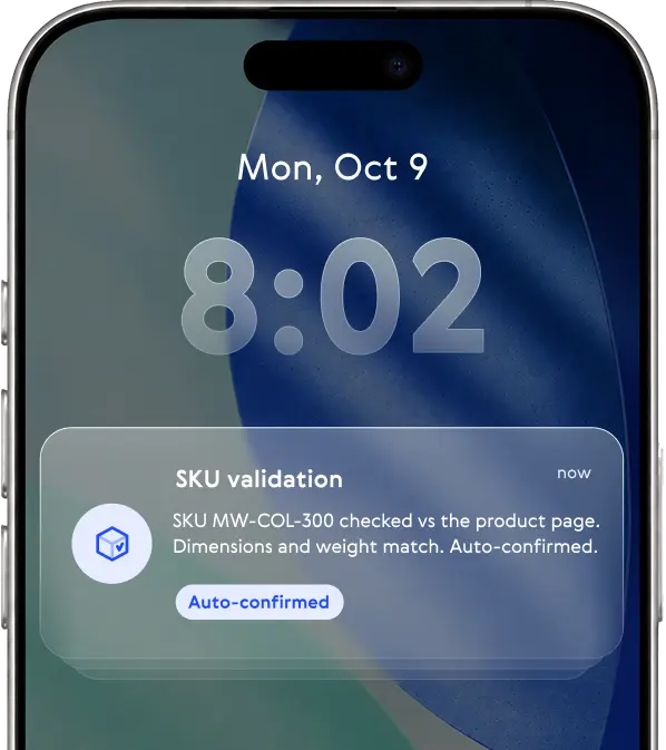 SKU validation notification on a phone