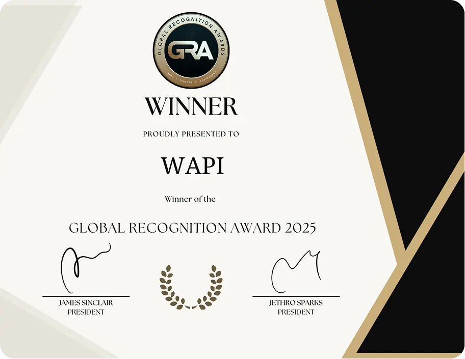 Global Recognition Award 2025 certificate presented to WAPI